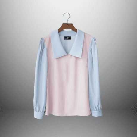 Color-Blocked Casual Top with Collar-RET094